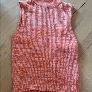Forever 21 Ribbed Sleeveless Mock Neck Tank in Coral Orange